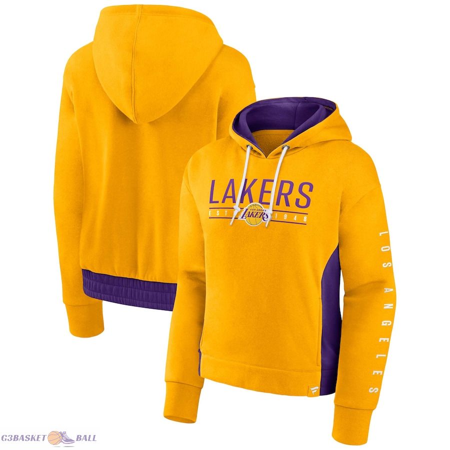 Women's Los Angeles Lakers Fanatics Gold Iconic Halftime Colorblock Pullover Hoodie