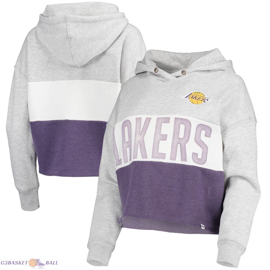 Women's Los Angeles Lakers '47 Heathered Gray Lizzy Cutoff Pullover Hoodie