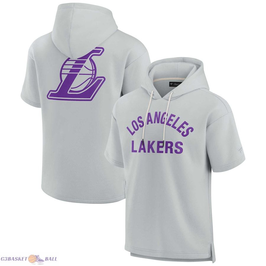 Unisex Los Angeles Lakers Fanatics Gray Elements Super Soft Fleece Short Sleeve Pullover Hoodie