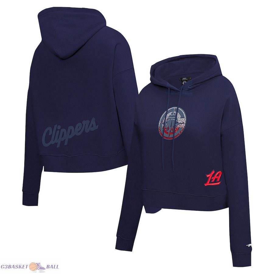 Women's LA Clippers Pro Standard Navy Jewels Cropped Pullover Hoodie