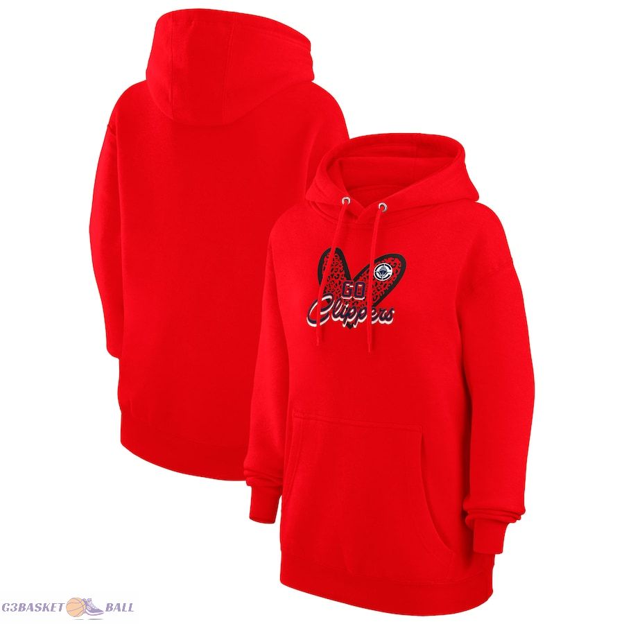 Women's LA Clippers G-III 4Her by Carl Banks Red Leopard Heart Graphic Fleece Pullover Hoodie