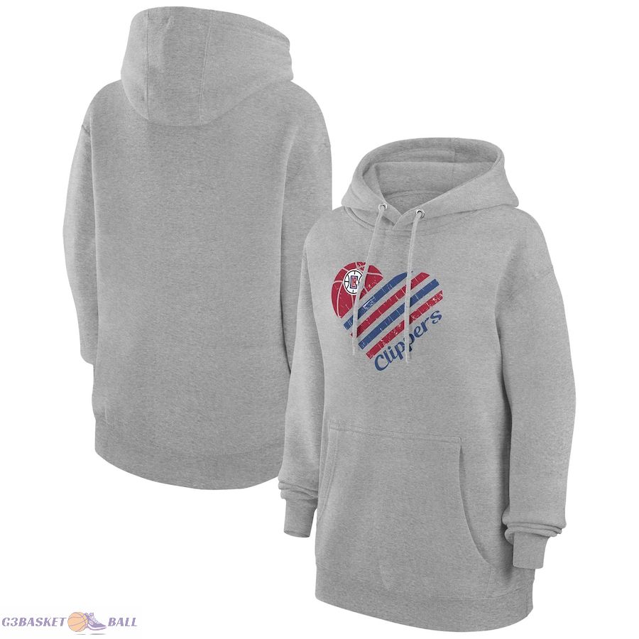 Women's LA Clippers G-III 4Her by Carl Banks Heather Gray Heart Pullover Hoodie