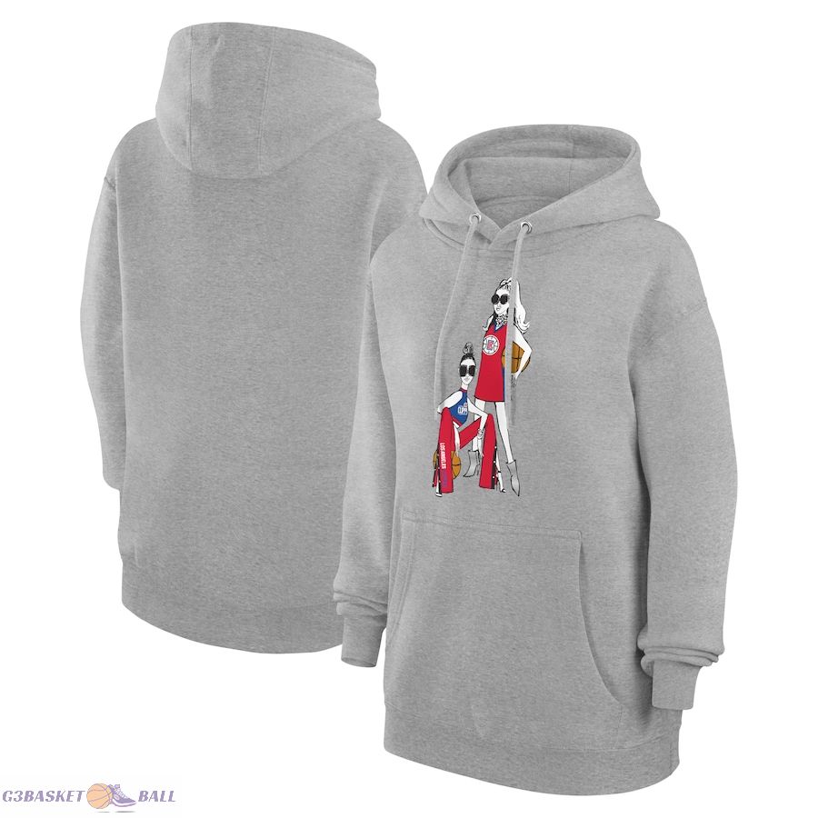 Women's LA Clippers G-III 4Her by Carl Banks Heather Gray Basketball Girls Fleece Pullover Hoodie