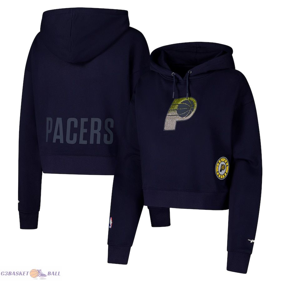 Women's Indiana Pacers Pro Standard Navy Jewels Cropped Pullover Hoodie