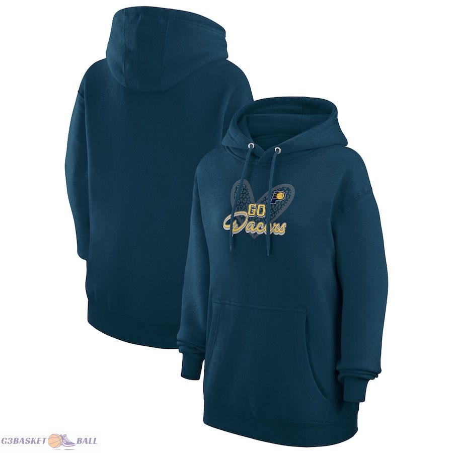 Women's Indiana Pacers G-III 4Her by Carl Banks Navy Leopard Heart Graphic Fleece Pullover Hoodie