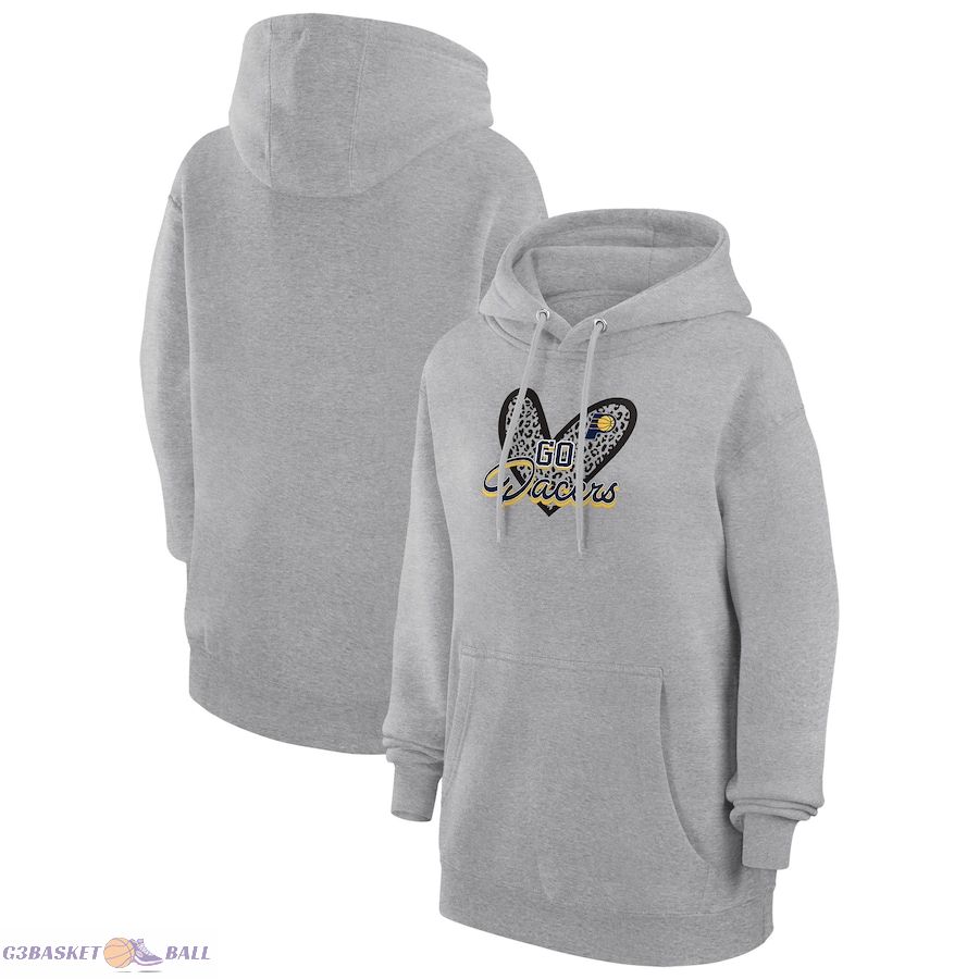 Women's Indiana Pacers G-III 4Her by Carl Banks Heather Gray Leopard Heart Graphic Fleece Pullover Hoodie