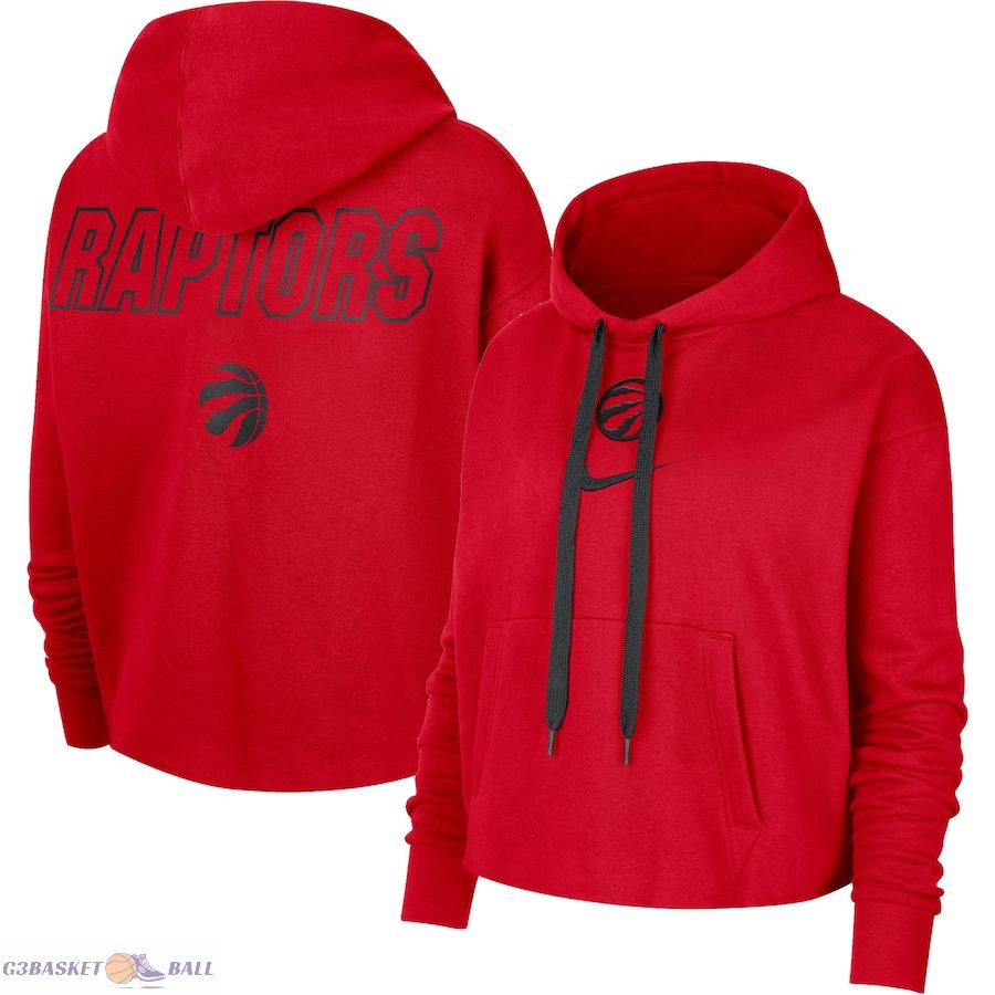 Women's Toronto Raptors Nike Red Courtside Cropped Pullover Hoodie