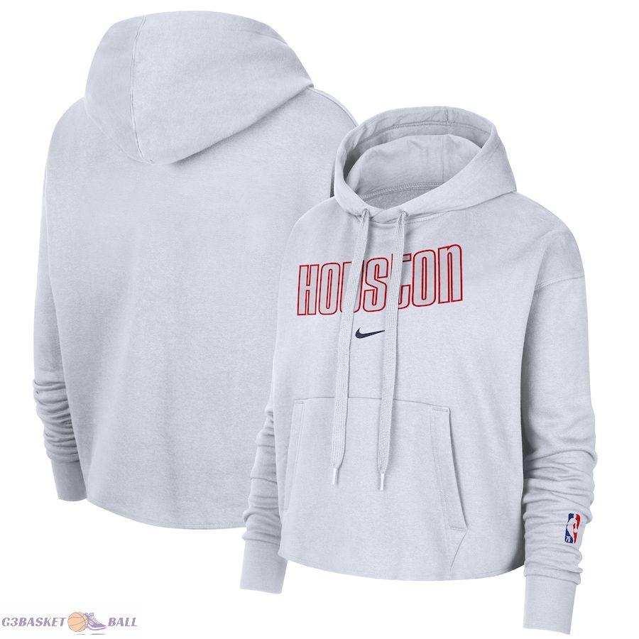 Women's Houston Rockets Nike White 2021/22 City Edition Essential Logo Cropped Pullover Hoodie