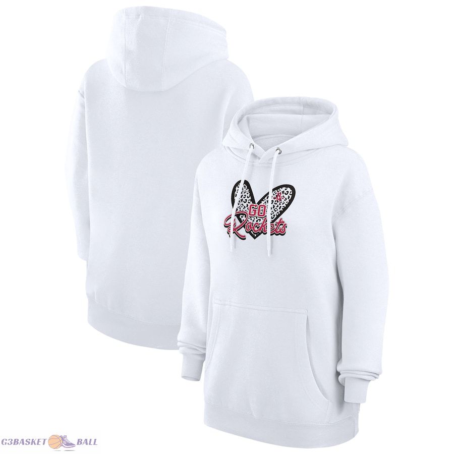 Women's Houston Rockets G-III 4Her by Carl Banks White Leopard Heart Graphic Fleece Pullover Hoodie