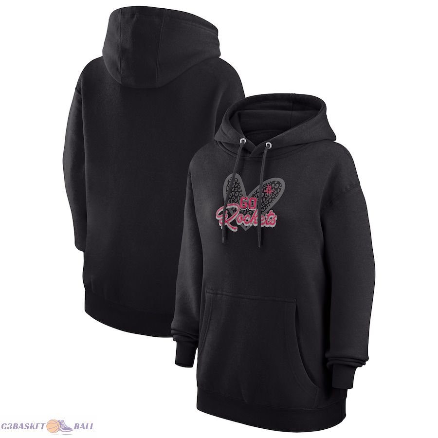 Women's Houston Rockets G-III 4Her by Carl Banks Black Leopard Heart Graphic Fleece Pullover Hoodie