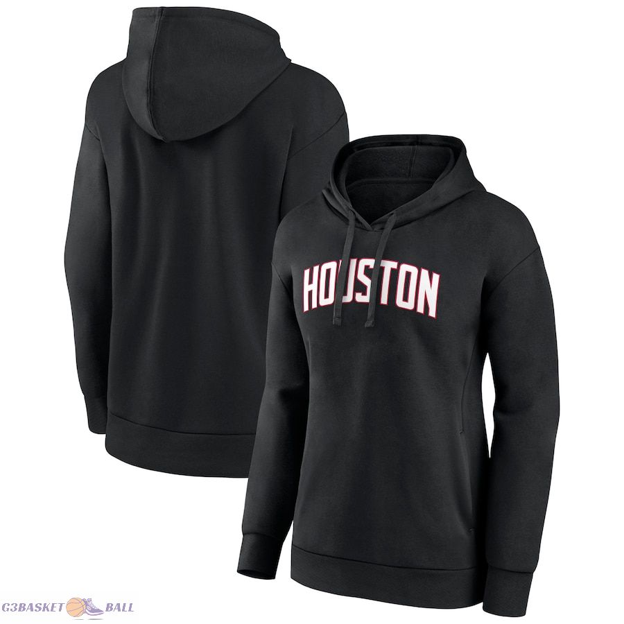 Women's Houston Rockets Black Wordmark Alt Pullover Hoodie