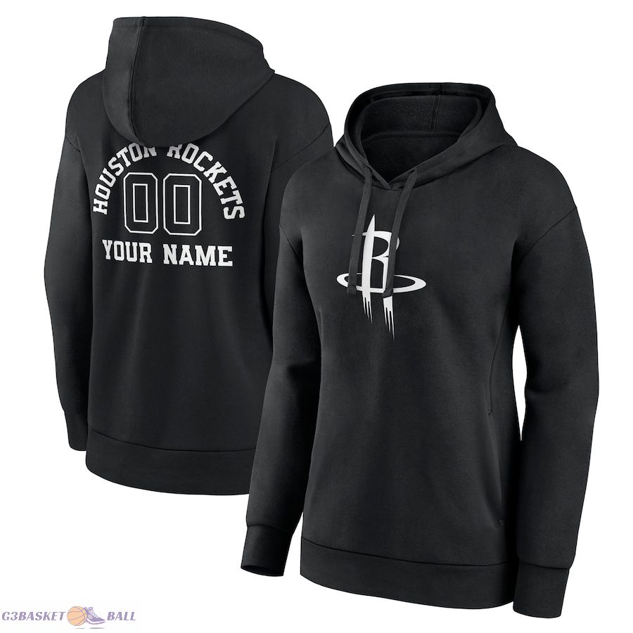 Women's Houston Rockets Black Personalized Name & Number Monochrome Pullover Hoodie