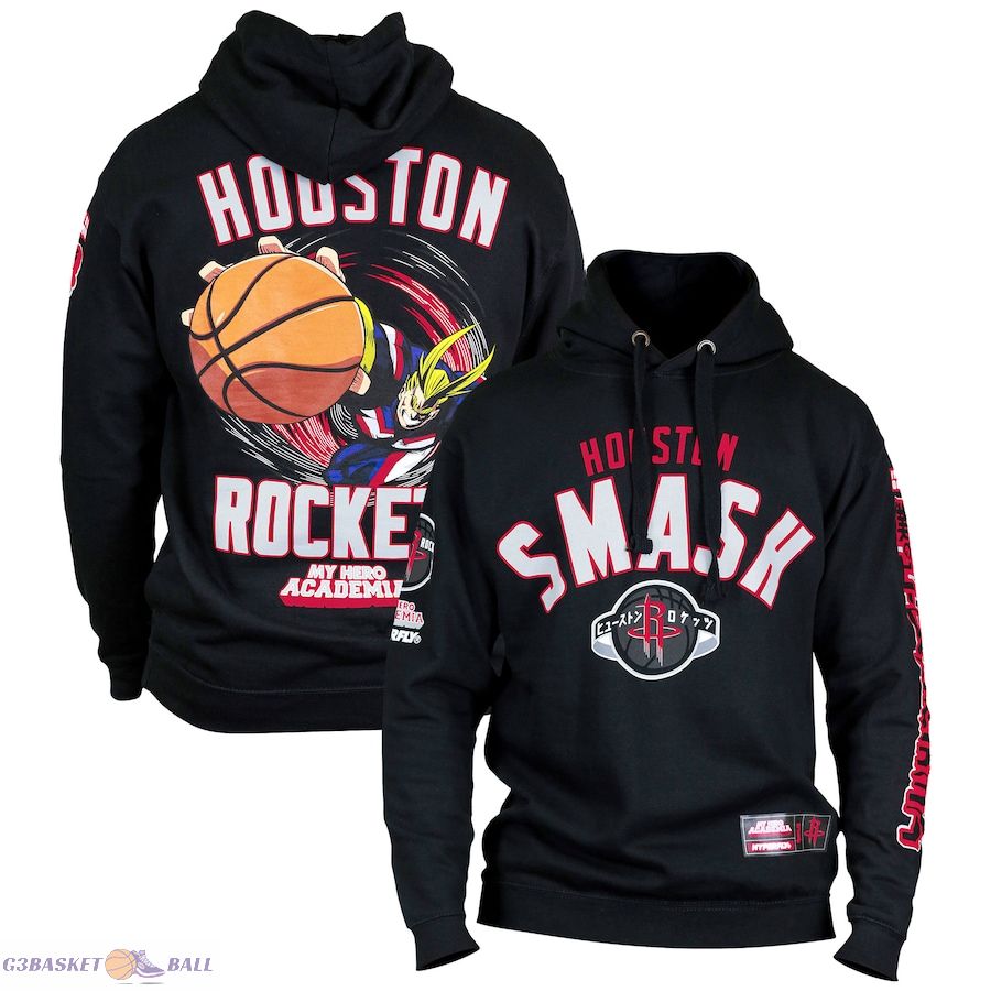 Unisex Houston Rockets Hyperfly Black NBA x My Hero Academia All Might Smash Pullover Hoodie