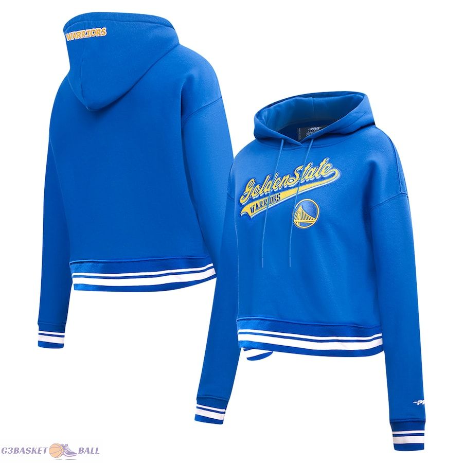 Women's Golden State Warriors Pro Standard Royal Script Tail Cropped Pullover Hoodie