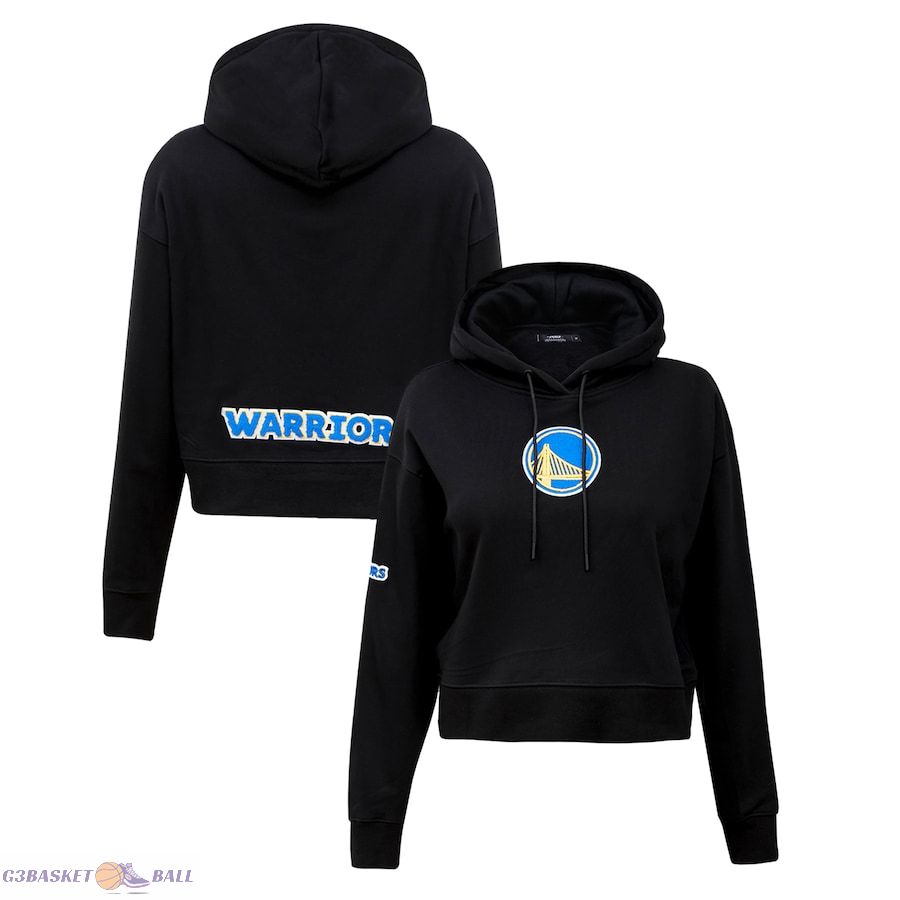 Women's Golden State Warriors Pro Standard Black Classic FLC Cropped Pullover Hoodie