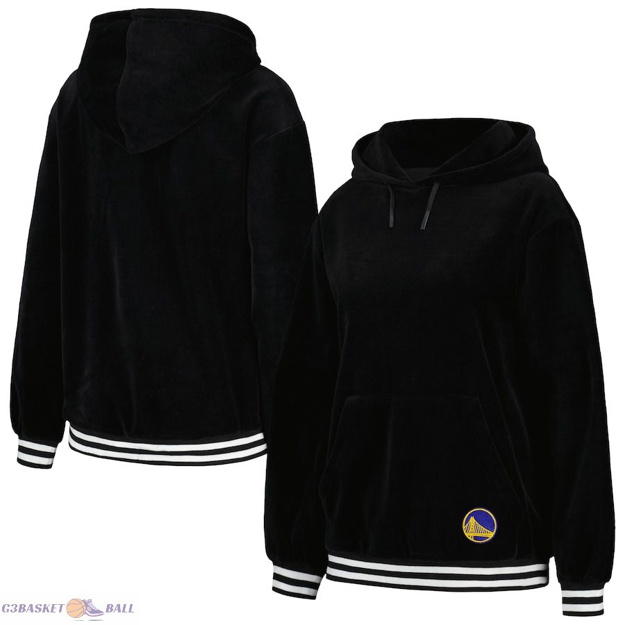 Women's Golden State Warriors Lusso Black Nellie Oversized Velour Pullover Hoodie