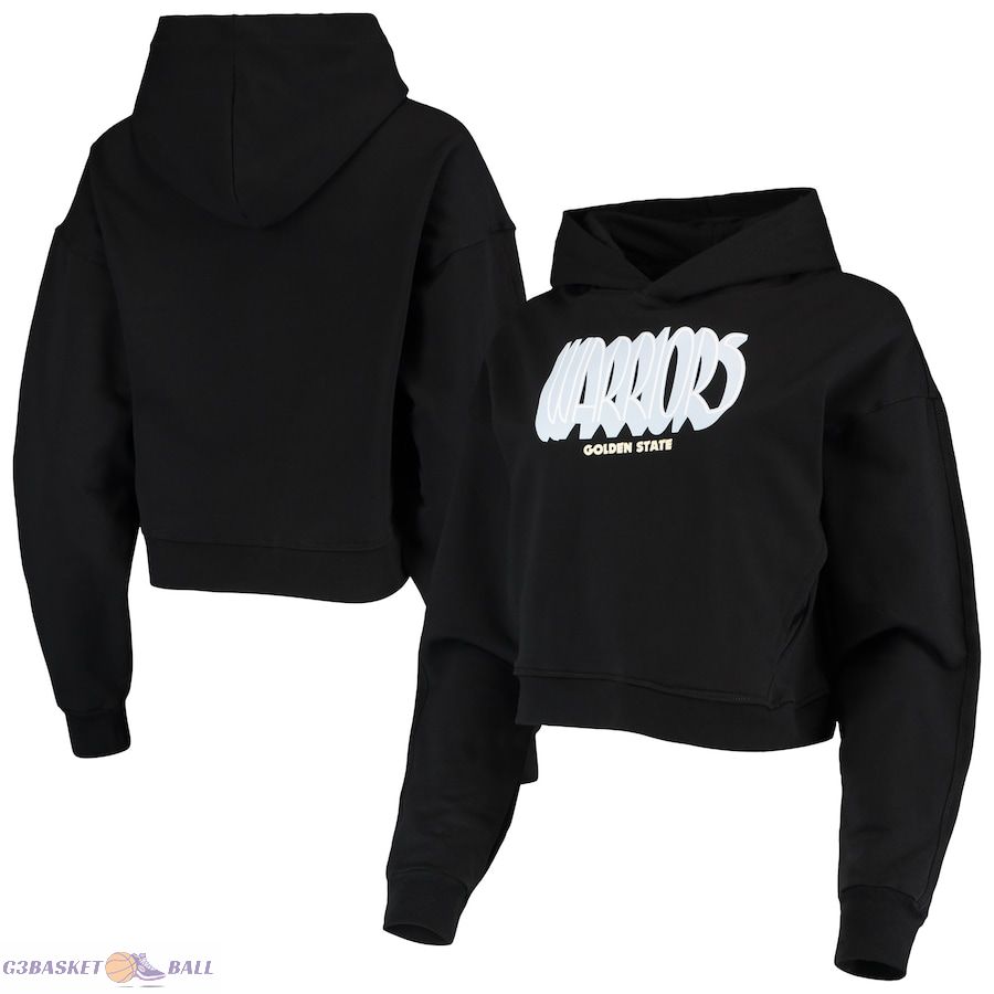 Women's Golden State Warriors Lusso Black Layla World Tour Cropped Pullover Hoodie