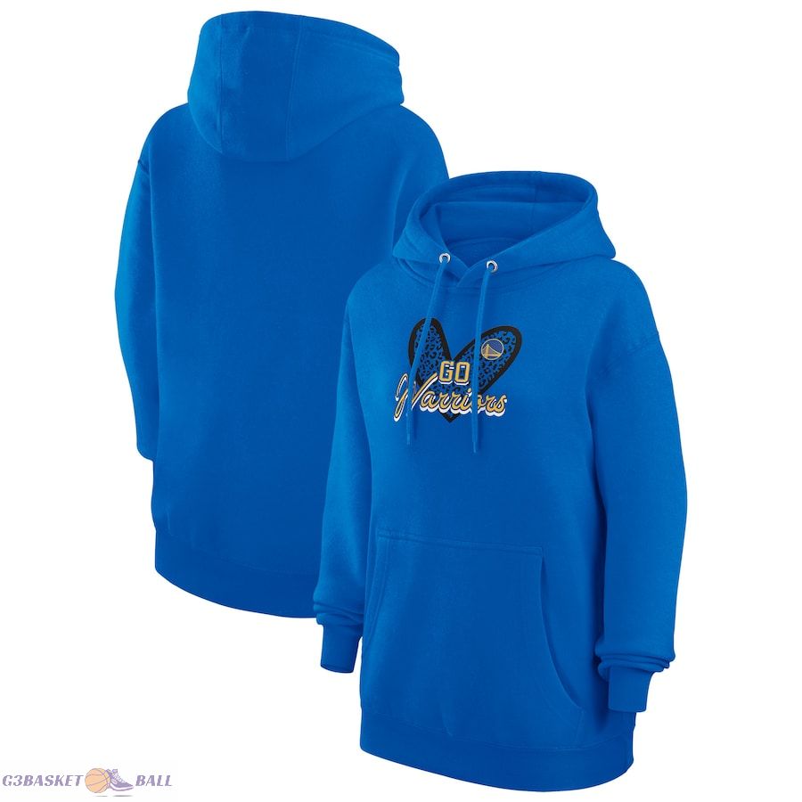 Women's Golden State Warriors G-III 4Her by Carl Banks Royal Leopard Heart Graphic Fleece Pullover Hoodie