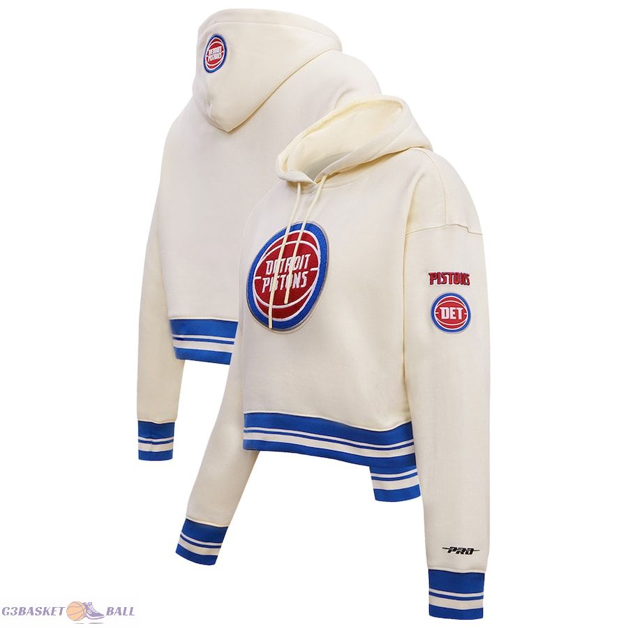 Women's Detroit Pistons Pro Standard Cream Retro Classic Fleece Cropped Pullover Hoodie