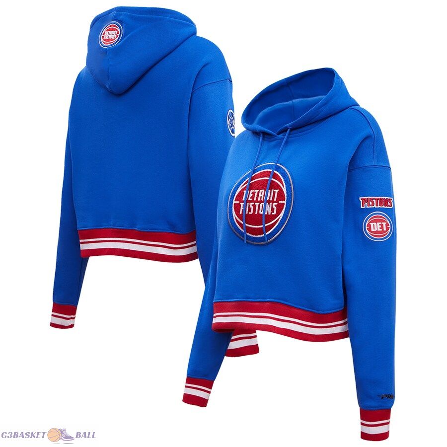 Women's Detroit Pistons Pro Standard Blue Retro Classic Fleece Cropped Pullover Hoodie