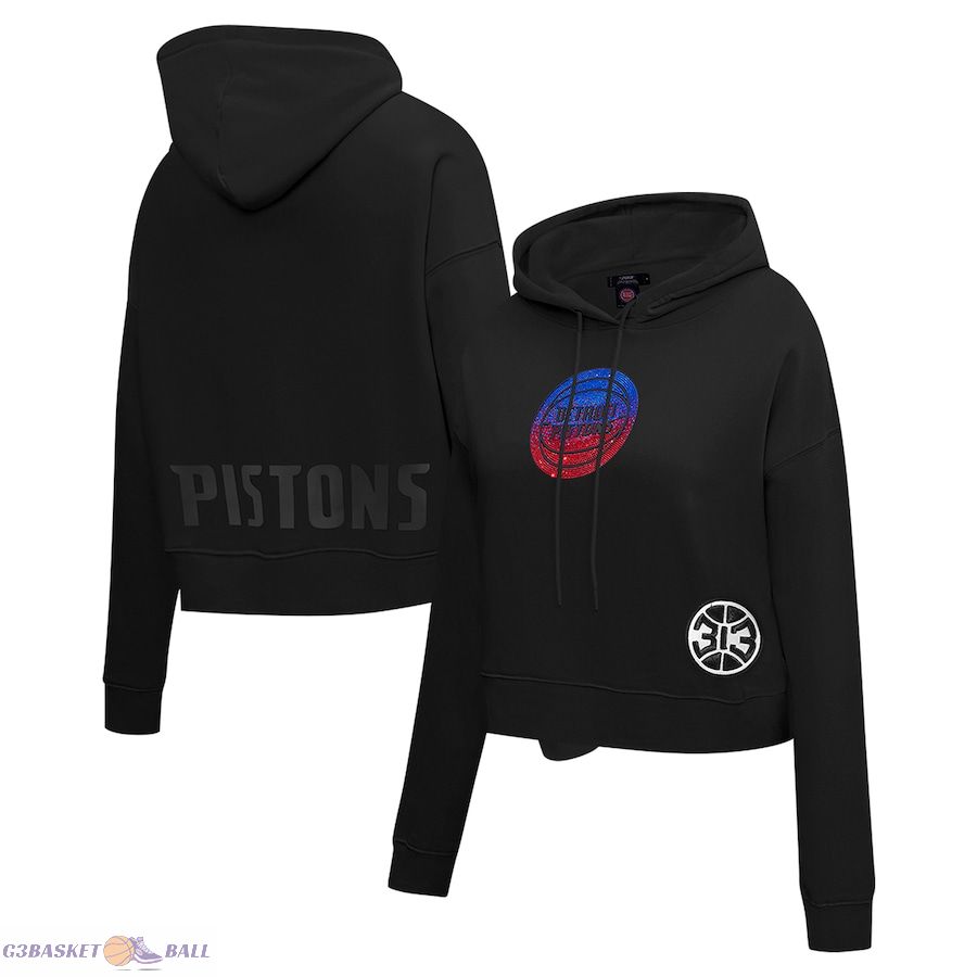 Women's Detroit Pistons Pro Standard Black Jewels Cropped Pullover Hoodie