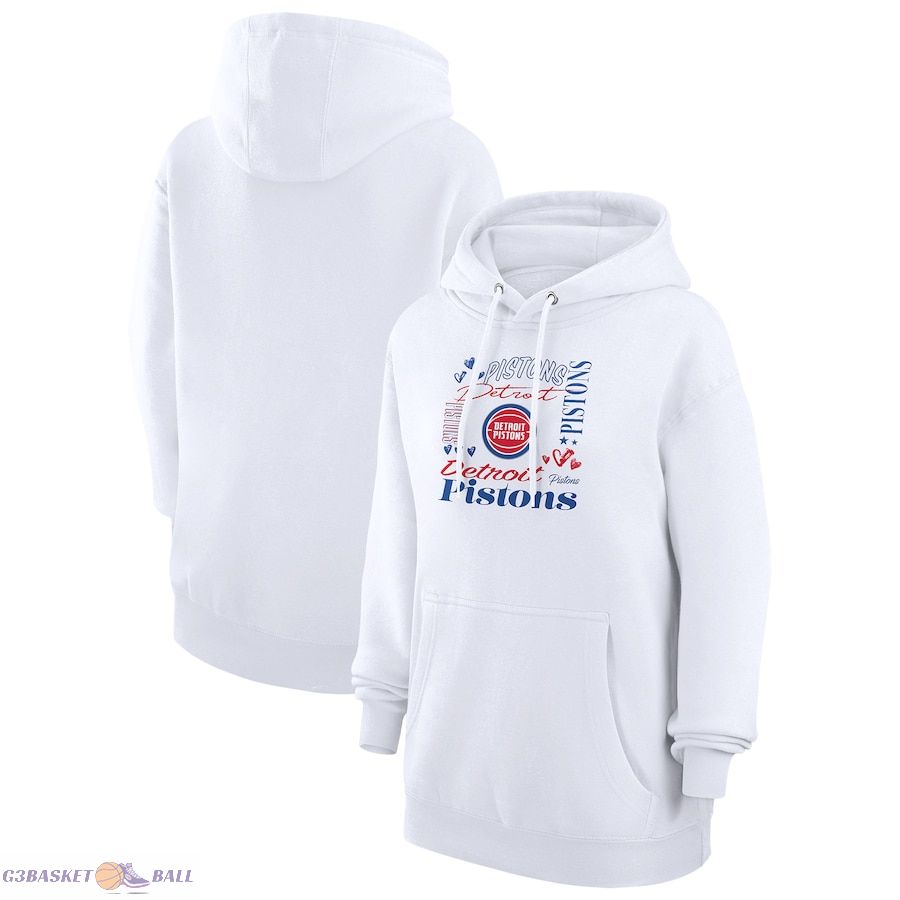 Women's Detroit Pistons G-III 4Her by Carl Banks White Team Collage Graphic Fleece Pullover Hoodie