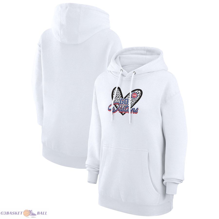 Women's Detroit Pistons G-III 4Her by Carl Banks White Leopard Heart Graphic Fleece Pullover Hoodie