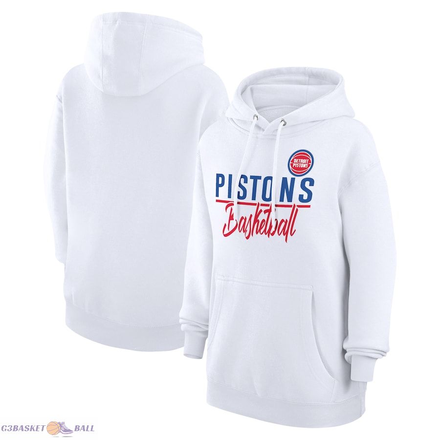 Women's Detroit Pistons G-III 4Her by Carl Banks White Graphics Fleece Pullover Hoodie