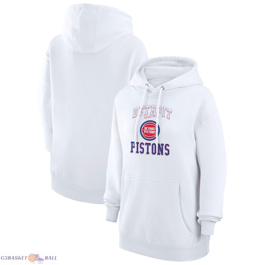 Women's Detroit Pistons G-III 4Her by Carl Banks White Graphic Fleece Pullover Hoodie