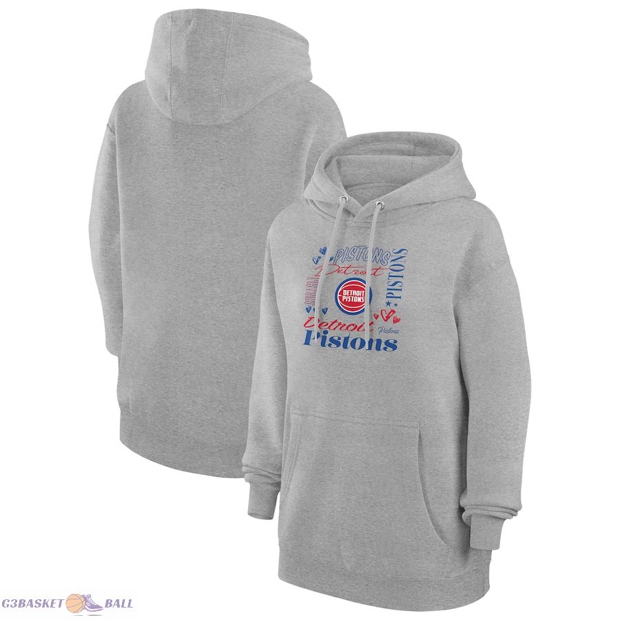 Women's Detroit Pistons G-III 4Her by Carl Banks Heather Gray Team Collage Graphic Fleece Pullover Hoodie