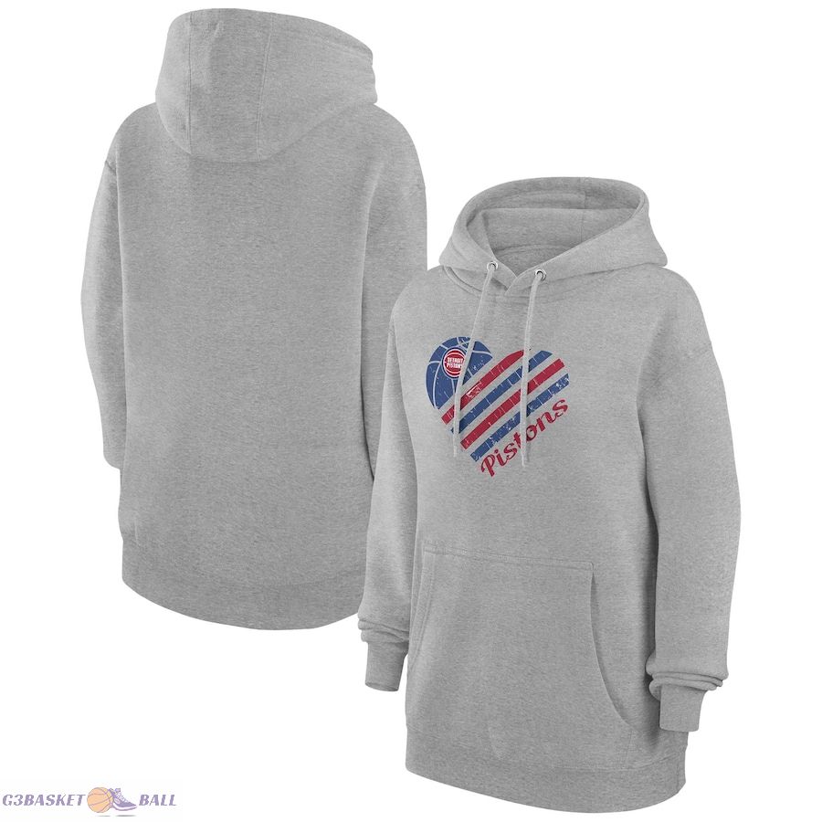 Women's Detroit Pistons G-III 4Her by Carl Banks Heather Gray Heart Pullover Hoodie