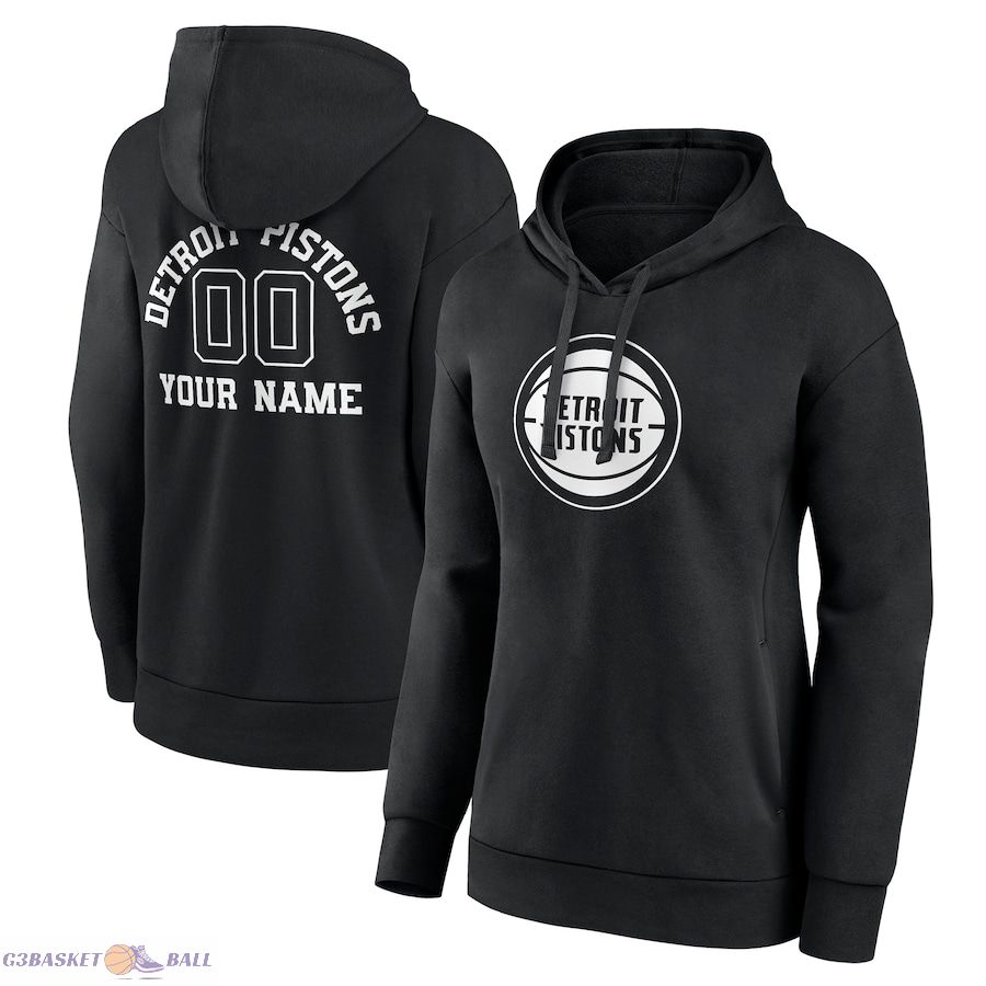 Women's Detroit Pistons Black Personalized Name & Number Monochrome Pullover Hoodie