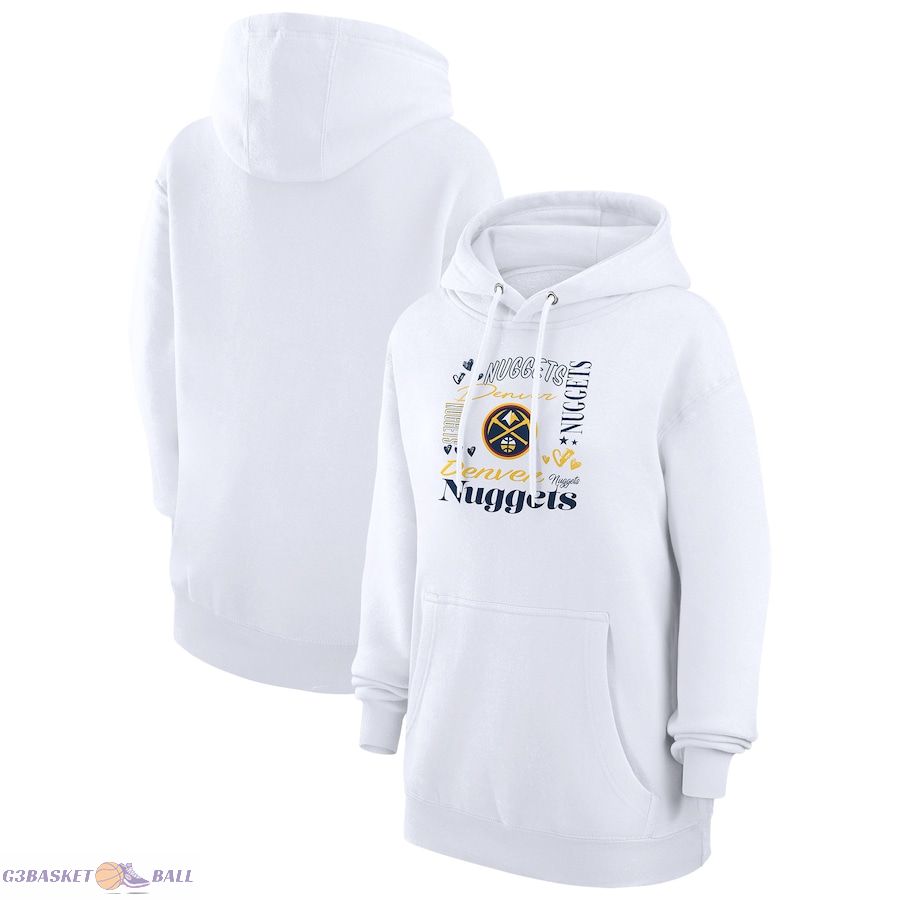 Women's Denver Nuggets G-III 4Her by Carl Banks White Team Collage Graphic Fleece Pullover Hoodie