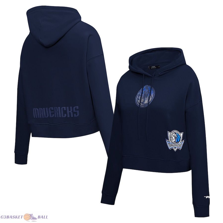 Women's Dallas Mavericks Pro Standard Navy Jewels Cropped Pullover Hoodie