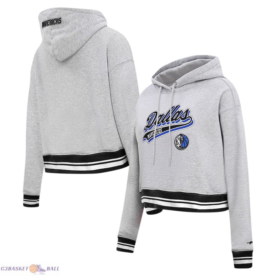 Women's Dallas Mavericks Pro Standard Heather Gray Script Tail Cropped Pullover Hoodie