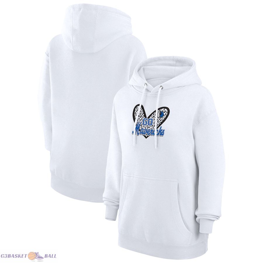 Women's Dallas Mavericks G-III 4Her by Carl Banks White Leopard Heart Graphic Fleece Pullover Hoodie