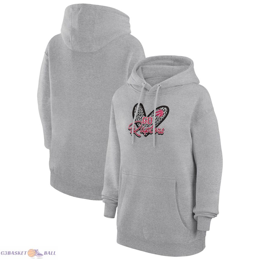 Women's Toronto Raptors G-III 4Her by Carl Banks Heather Gray Leopard Heart Graphic Fleece Pullover Hoodie