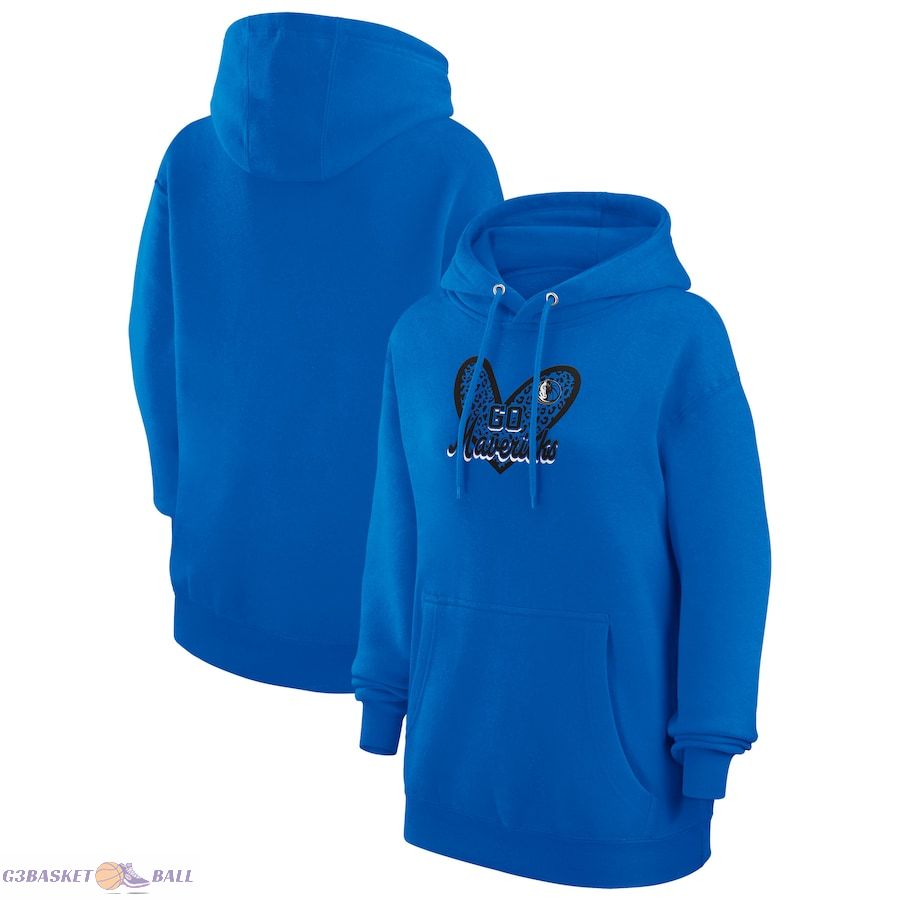 Women's Dallas Mavericks G-III 4Her by Carl Banks Blue Leopard Heart Graphic Fleece Pullover Hoodie