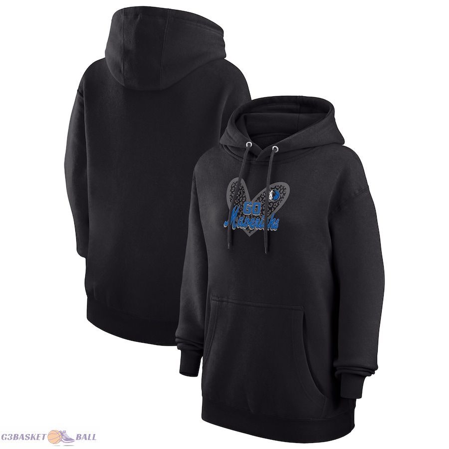 Women's Dallas Mavericks G-III 4Her by Carl Banks Black Leopard Heart Graphic Fleece Pullover Hoodie