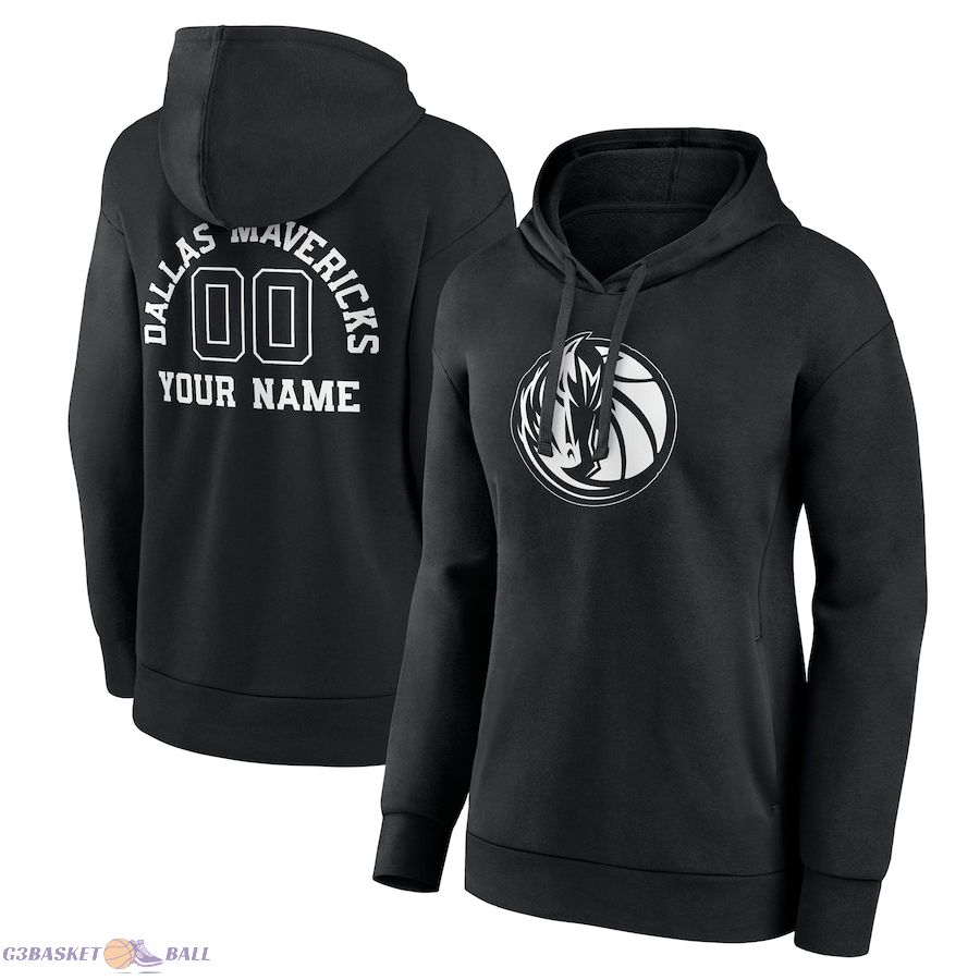 Women's Dallas Mavericks Black Personalized Name & Number Monochrome Pullover Hoodie