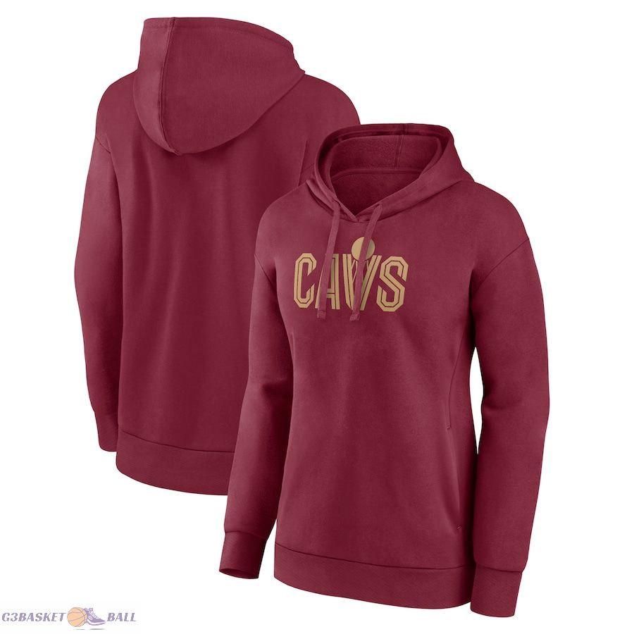 Women's Cleveland Cavaliers Wine Wordmark Alt Pullover Hoodie