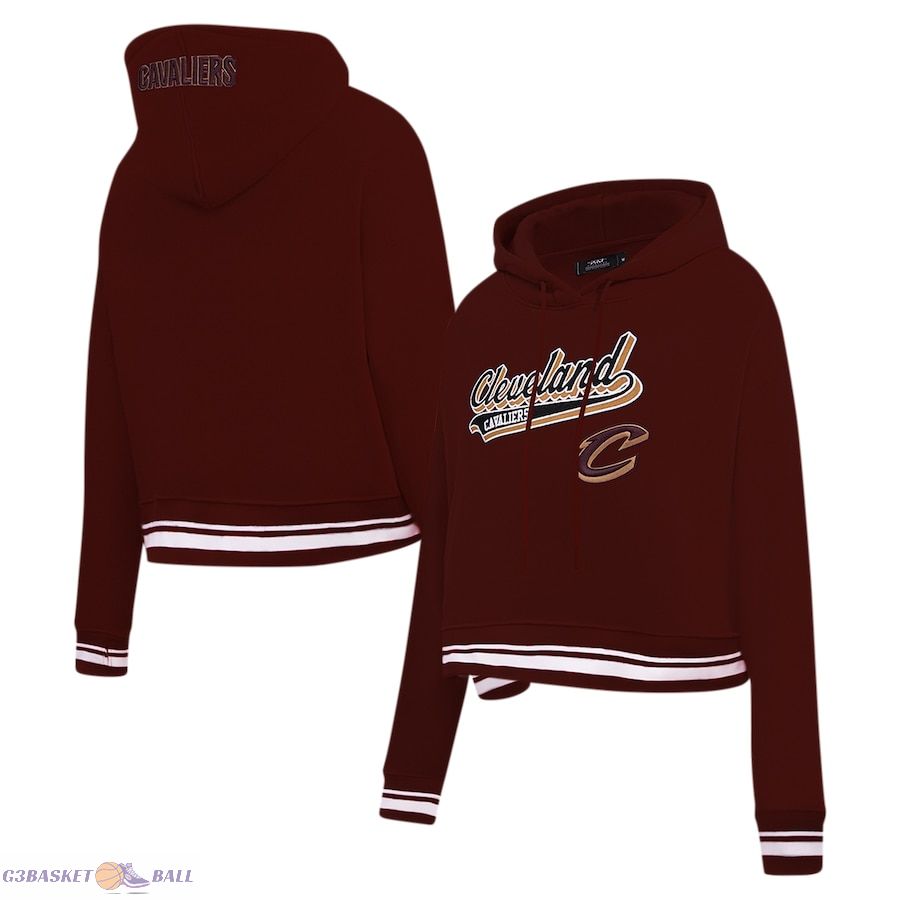 Women's Cleveland Cavaliers Pro Standard Wine Script Tail Cropped Pullover Hoodie