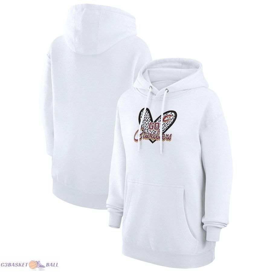 Women's Cleveland Cavaliers G-III 4Her by Carl Banks White Leopard Heart Graphic Fleece Pullover Hoodie