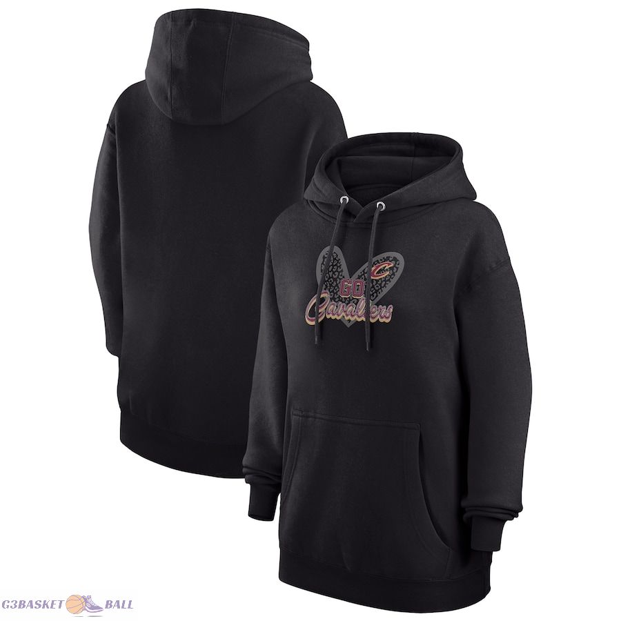 Women's Cleveland Cavaliers G-III 4Her by Carl Banks Black Leopard Heart Graphic Fleece Pullover Hoodie