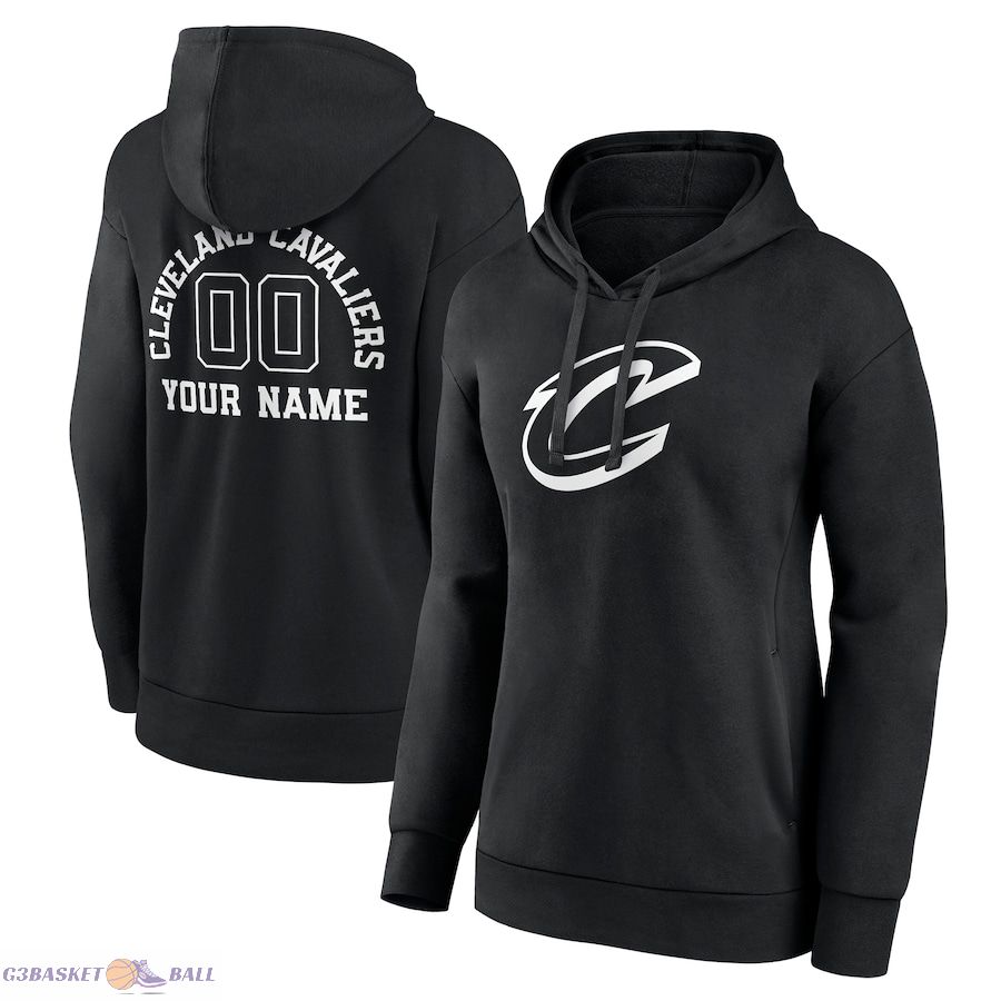 Women's Cleveland Cavaliers Black Personalized Name & Number Monochrome Pullover Hoodie