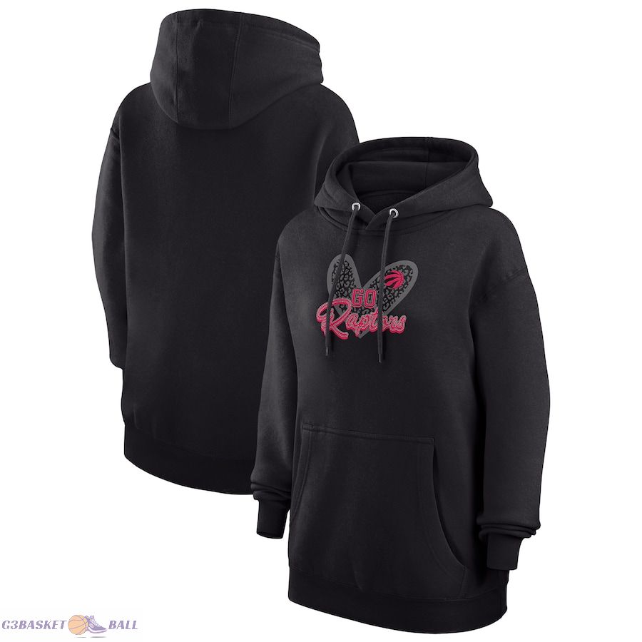 Women's Toronto Raptors G-III 4Her by Carl Banks Black Leopard Heart Graphic Fleece Pullover Hoodie