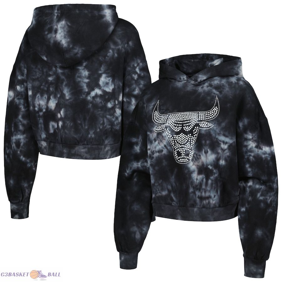 Women's Chicago Bulls The Wild Collective Black Tie-Dye Cropped Pullover Hoodie