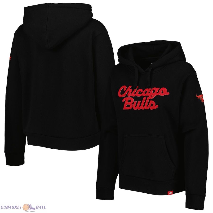 Women's Chicago Bulls Sportiqe Black Leona Ava Fleece Tri-Blend Pullover Hoodie