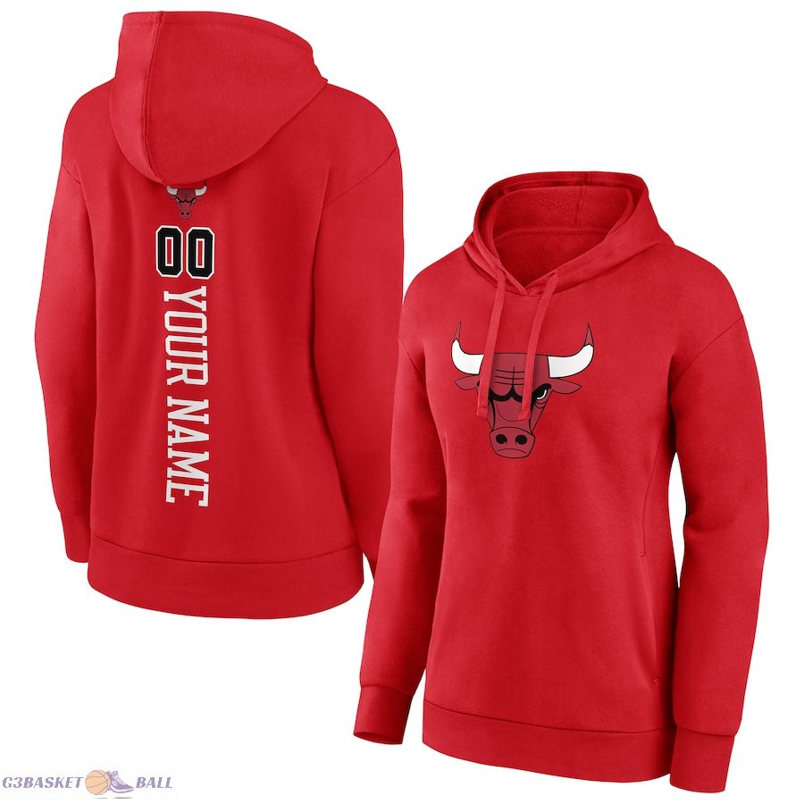 Women's Chicago Bulls Red Any Name & Number Playmaker Pullover Hoodie