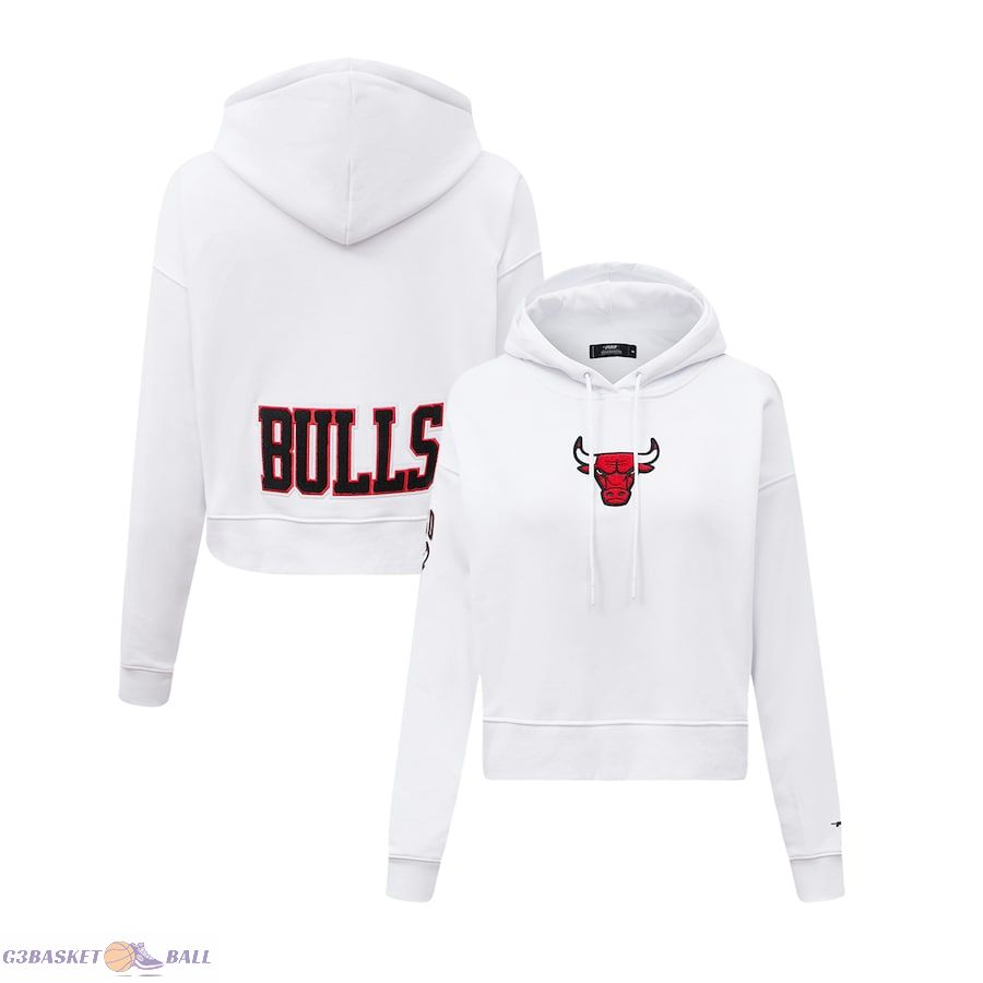 Women's Chicago Bulls Pro Standard White Classic FLC Cropped Pullover Hoodie